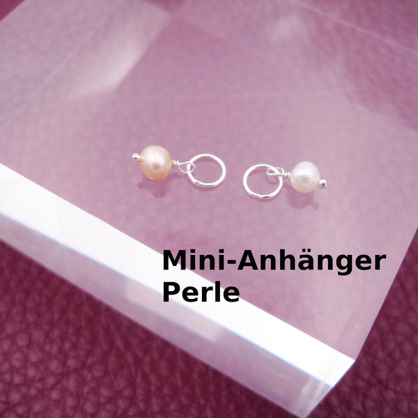 Mini-Kettenanhänger Perle, weiß, pfirsichfarben, beige, Süßwasserperle, Zuchtperle, winzig, natürlich, Charm, 925 Silber, Rosegold Filled