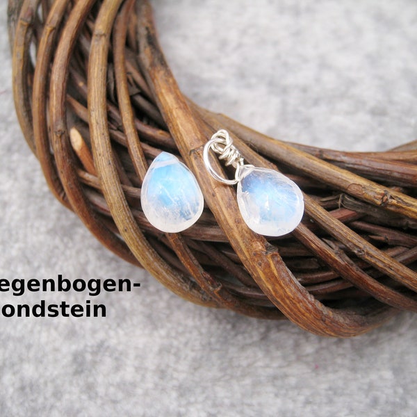 Moonstone pendant, rainbow moonstone, blue shimmer, faceted, teardrop, charm, 925 silver, rose gold filled, gold filled