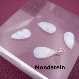 Natural moonstone pendant, drop shape approx. 20 mm, in sterling silver, gold-filled and rose gold-filled