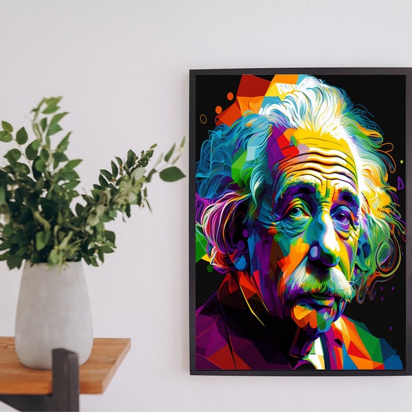 Albert Einstein - Farbenfrohes Einstein Porträt Popart Poster | Pop Art | Bunte Wanddeko | Wallart Bild | Poster only - ohne Bilderrahmen