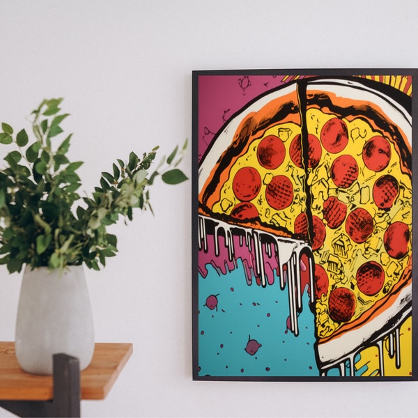 Salami Pizza - Farbenfrohes Popart Pizza Poster | Pop Art | Bunte Wanddeko Kunst | Wallart Bild | Poster only - ohne Bilderrahmen | Colorbox