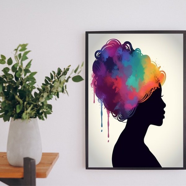 Lebendige Farbexplosion - Popart Porträt der Bunthaarigen Frau | Pop Art | Bunte Wanddeko | Wallart Bild | Poster only - ohne Bilderrahmen