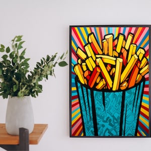 Pommes Fries - Affiche Imbiss Popart de restauration rapide | Colorbox | Pop-art | Bunte Wanddeko Kunst | Tableau mural | Poster uniquement - ohne Bilderrahmen