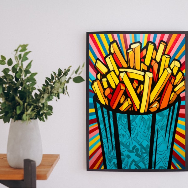 Pommes Fries - Fast Food Imbiss Popart Poster | Colorbox | Pop Art | Bunte Wanddeko Kunst | Wallart Bild | Poster only  - ohne Bilderrahmen