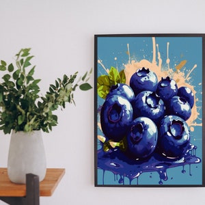 Heidelbeeren - Affiche Fruchtige Popart Blaubeeren | Pop-art | Bunte Wanddeko Kunst | Tableau mural | Poster uniquement - ohne Bilderrahmen
