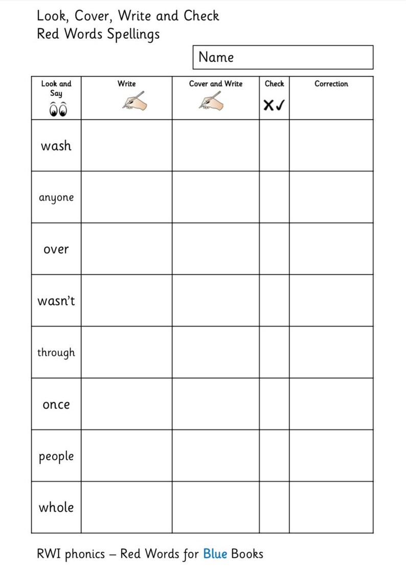 Look Cover Write Check - Read Write Inc Phonics - Red Words Spellings ...