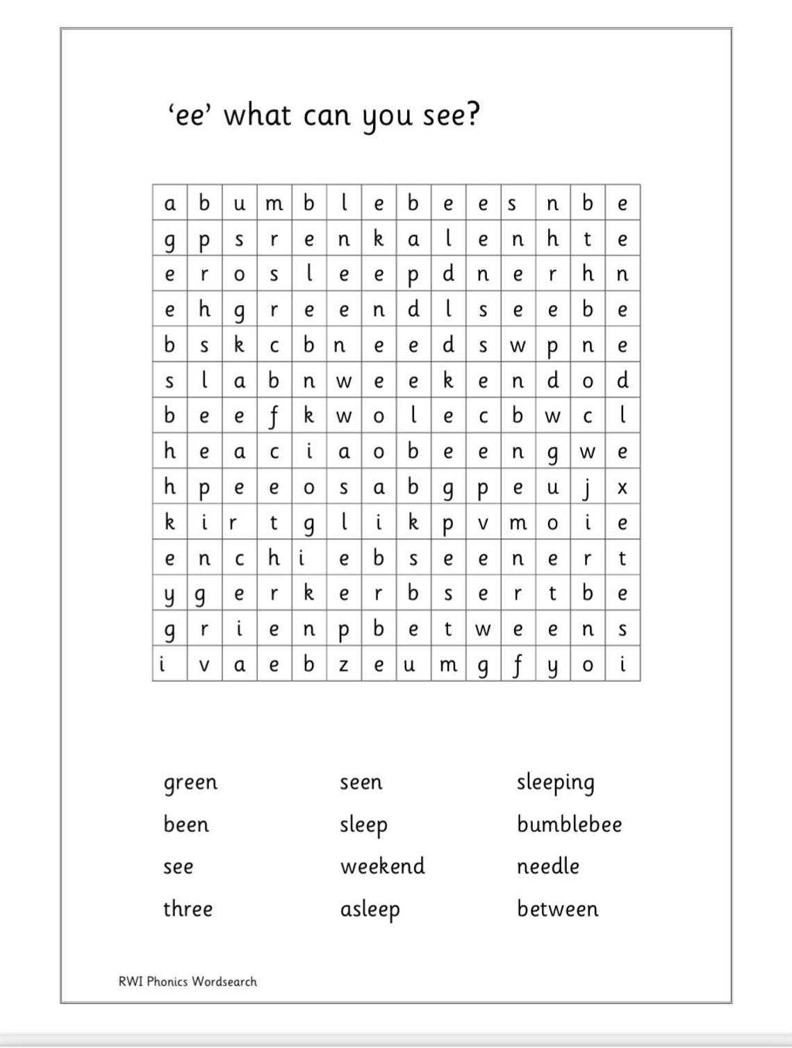 Word Search - Read Write Inc Phonics - Green Words Set 2 - EYFS - First ...