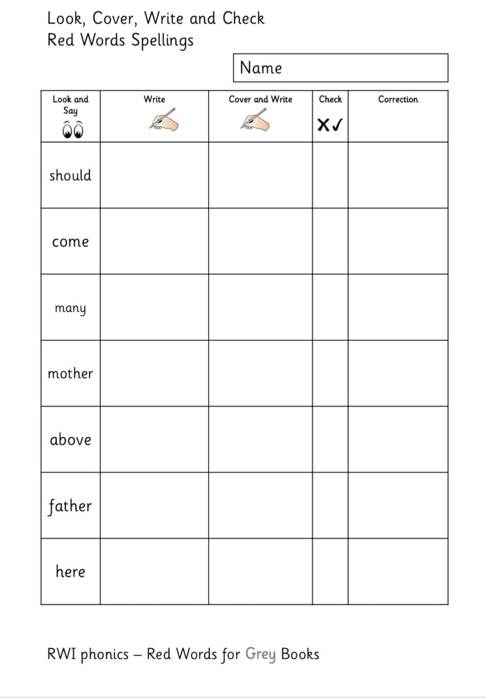 Look Cover Write Check - Read Write Inc Phonics - Red Words Spellings ...