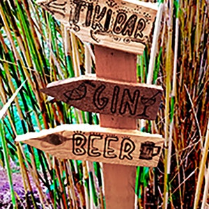 Tiki Bar Sign Post- Wooden Pyrography Signs
