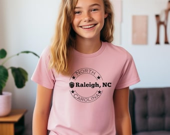 Camiseta de Raleigh, Carolina del Norte, camiseta juvenil de Raleigh, camiseta de Raleigh, camiseta de Raleigh, camiseta infantil de Raleigh, Raleigh, camiseta juvenil de manga corta