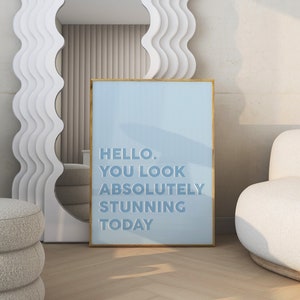 Blue Bathroom Print Blue Quote Poster Blue Room Decor Blue Hello Print Blue Saying Poster Light Blue Wall Art Digital Download
