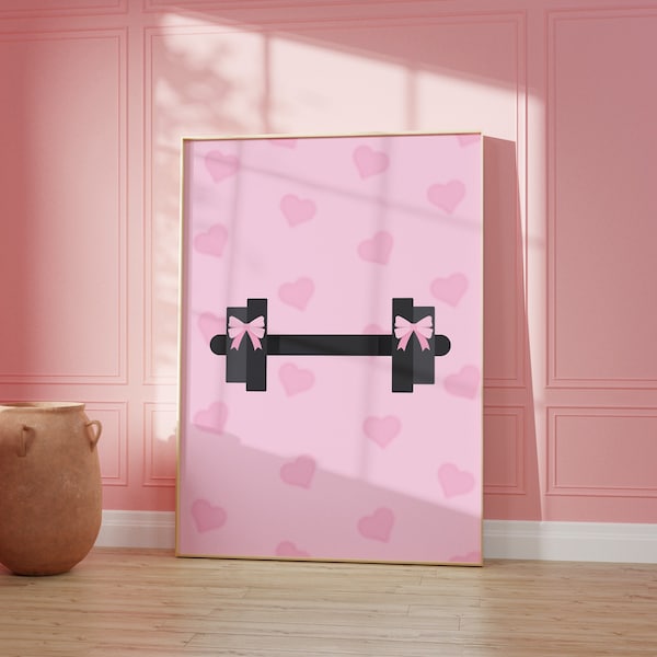 Coquette Dumbbell Print Trendy Gym Girl Poster Pink Girls Gym Wall Decor Pink Gym Girl Wall Art Gym Girl Room Decor Cute Gym Girl Aesthetic