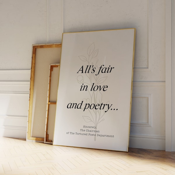 The Tortured Poets Department Poster All's Fair In Love And Poetry Print Swiftie Wall Art TTPD Room Decor Vintage Minimalist Wall Art