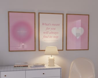 Pastel Pink Aura Poster Set of 3 Prints Positive Affirmation Printable Quote Prints Pink Aesthetic College Apartment Prints