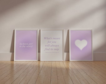 Purple Poster Set Light Purple Posters Purple Aura Wall Prints Positive Affirmation Purple Aesthetic Apartment Prints