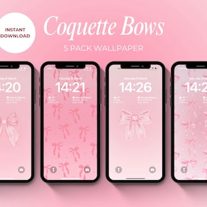 Coquette Bow Phone Wallpapers 5 Pack Digital Download Pink Aesthetic Backgrounds For Girls Cute Girly Lock Screens iPhone Wallpapers