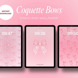 Coquette Bow iPad Wallpapers 5 Pack Digital Download Pink Aesthetic Backgrounds For Girls Cute Girly Lock Screens iPad Wallpapers