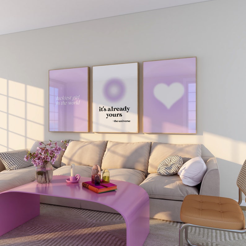 Purple Poster Set Light Purple Posters Purple Aura Wall Prints Positive