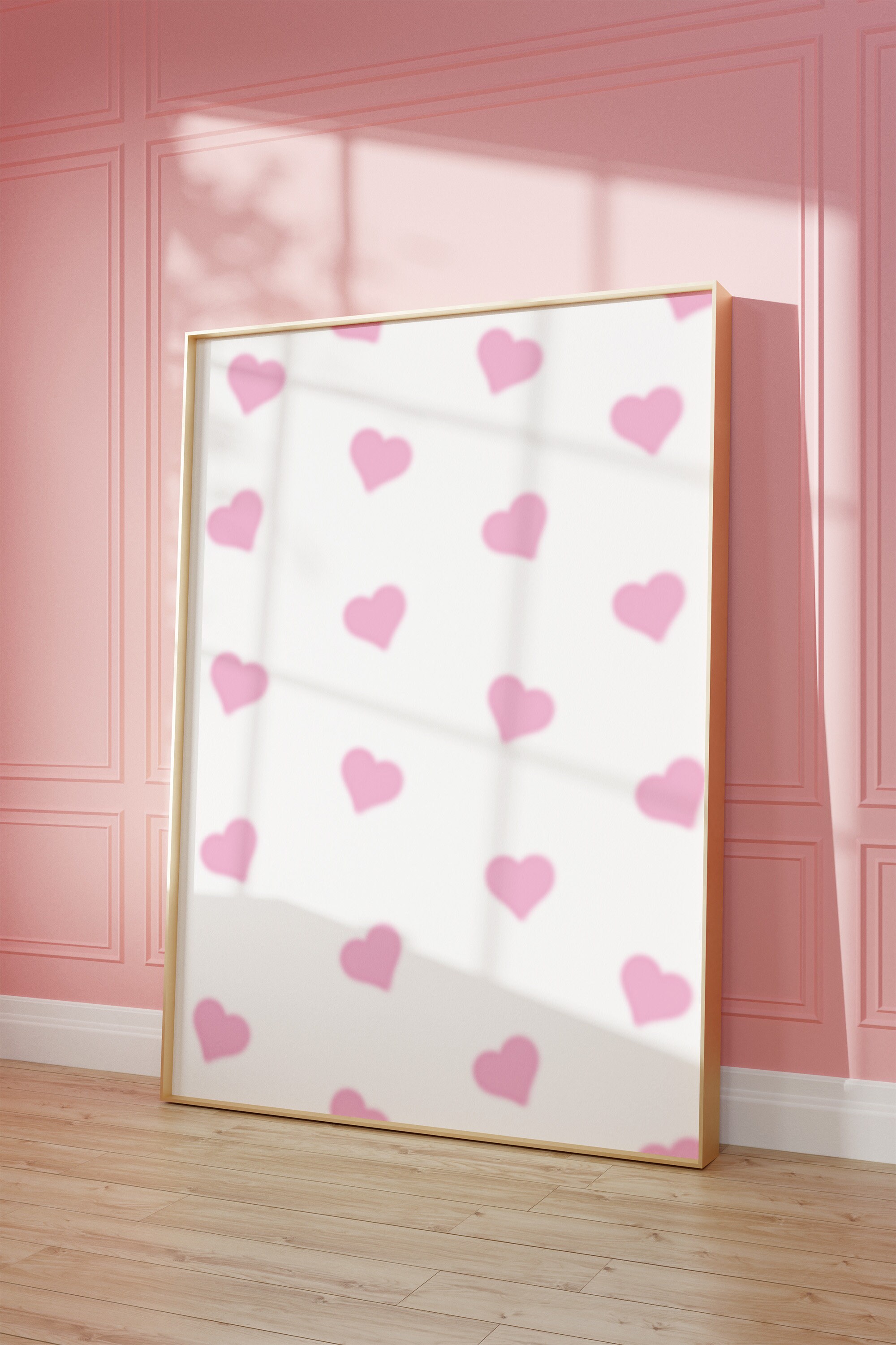 Pink Hearts Wall Art Preppy Room Decor Pastel Pink Hearts Wall Art ...