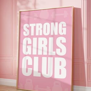 Póster de Strong Girls Club, arte de pared de gimnasio rosa, decoración de habitación de niña de gimnasio rosa, impresiones de gimnasio de niña rosa, arte de pared de gimnasio de moda para niñas