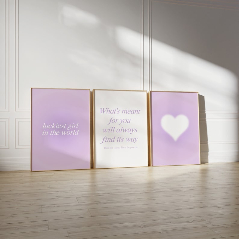 Purple Poster Set Light Purple Posters Purple Aura Wall Prints Positive