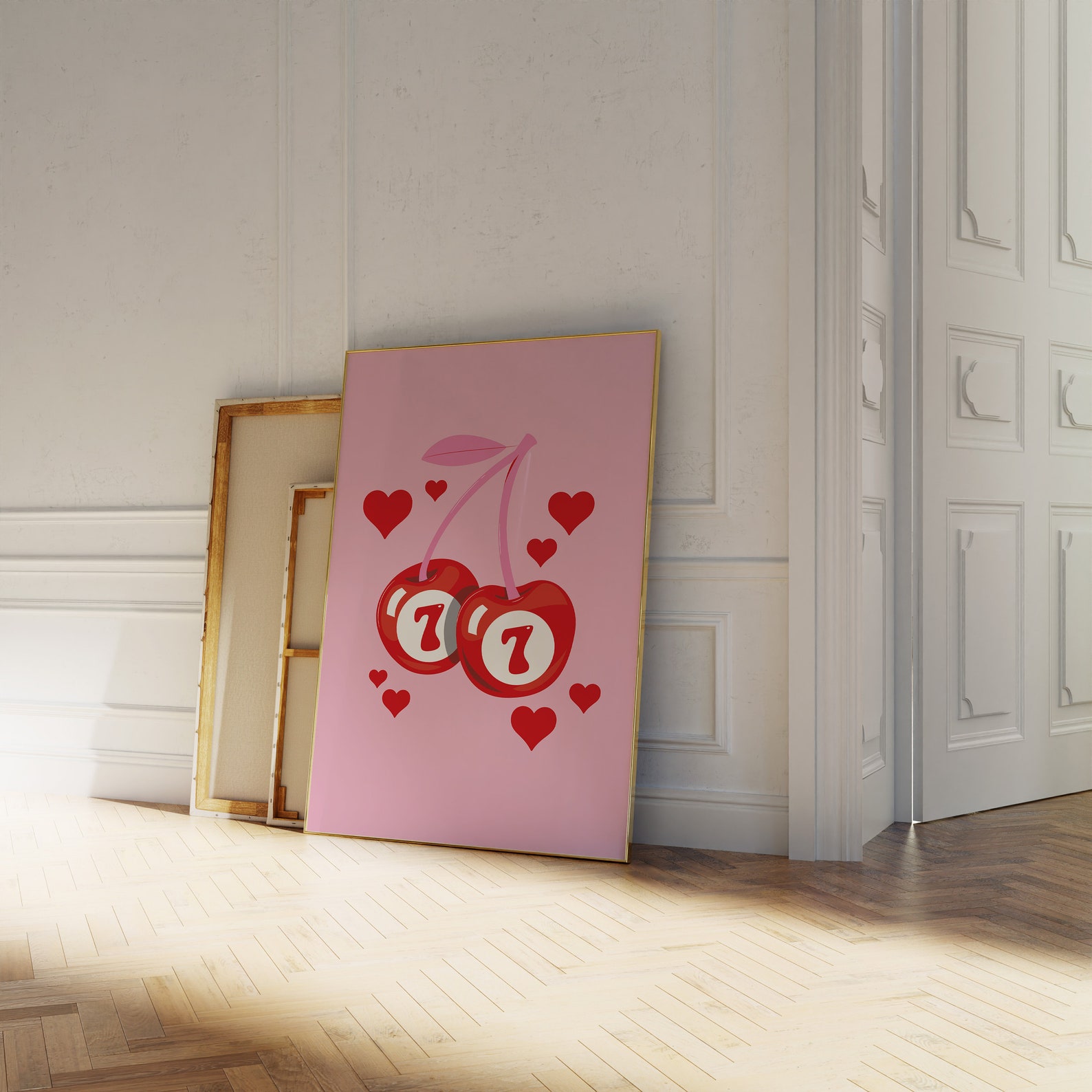 Pink and Red Cherries Print Preppy Room Decor Pink and Red Aesthetic