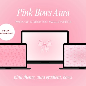 Desktop Wallpaper Pink Bows Background For Laptop Pastel Pink Theme MacBook Wallpaper Pink Aura Digital Download