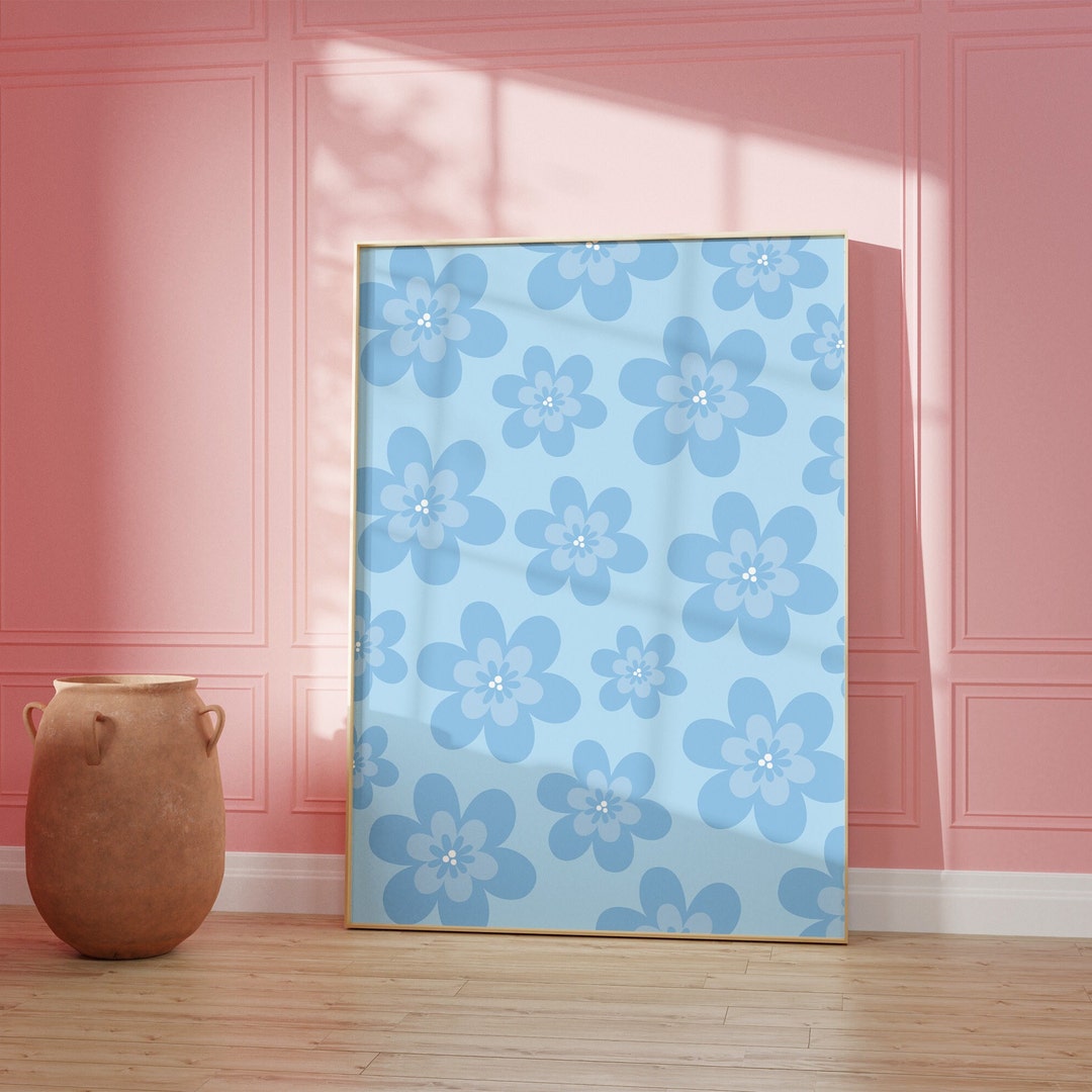 Blue Print Trendy Wall Art Preppy Aesthetic Blue Wall Decor Etsy