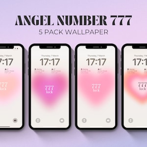 May include: Five phone wallpapers with a pink gradient background and the text "777 luck" in white. The time is displayed as 17:17 on each wallpaper. The date is displayed as Thursday, 7 March.