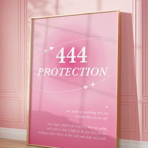 Arte de pared con el número 444 del ángel rosa Póster con el aura 444 rosa de moda Impresión con el número 444 del ángel rosa