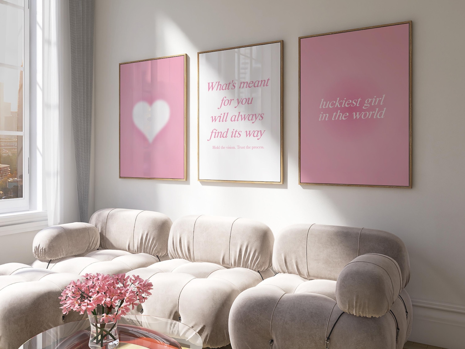 Pink Aura Wall Art Set of 3 Pink Prints for Dorm Wall Decor Pink Room ...