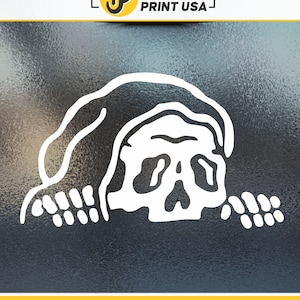 Grim Reaper Lurking - Spooky - Skeleton Peeker - Vinyl Sticker Decal for Car, Truck, Window, Bumper, Decal for Laptop, Home Decoration