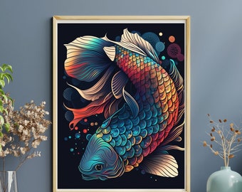 Koi Japanese Fish Print, Digital poster, Japanese Art Print, Modern Art, Koi Fish Print,Wall Art Decor, Japanese Gifts ,Japanese Poster