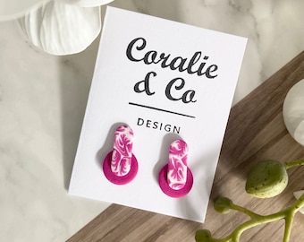 Handmade Pink Polymer Clay Earrings, Sterling Silver Studs