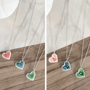 Handmade personalised heart necklace // polymer clay and sterling silver // mini ceramic effect heart pendant