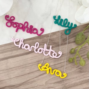 Handmade personalised name necklace // polymer clay and sterling silver // colourful name necklace