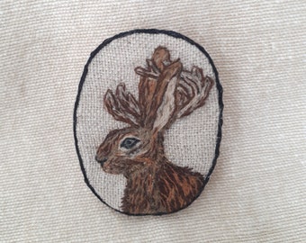 Jackalope portrait brooch