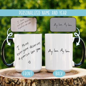 Taza personalizada con texto escrito a mano, taza personalizada con carta de amor, regalo de cumpleaños o Navidad para hija, hijo, mamá, papá, hermana