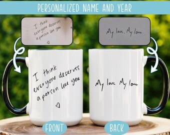 Caneca de caligrafia personalizada, copo de carta de amor personalizado, presente de aniversário ou Natal para filha, filho, mãe, pai, irmã