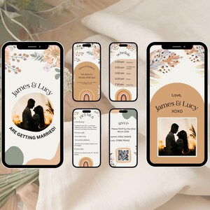 Plantilla de invitación de boda boho personalizada, invitación de boda digital, plantilla Canva de invitación de boda, Evite boho.