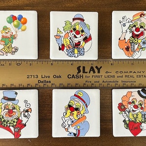 Vintage Ceramic Tile Magnet with Glazed Clown Decal