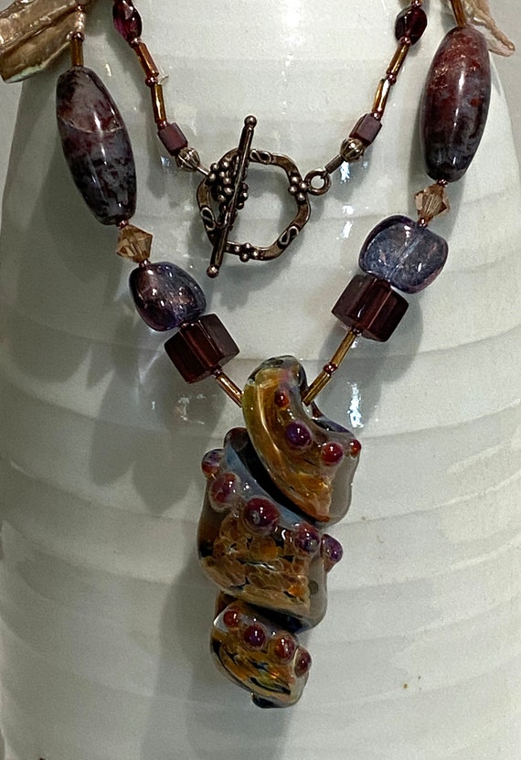 Unique Artisan crafted Glass Spiral Necklace and … - image 2