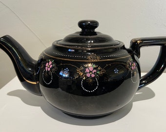 Vintage teapot Japan black Hand painted