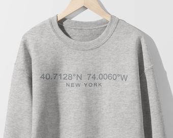 Coordinates Embroidered Sweatshirt, Custom Location Coordinates Embroidered Sweatshirt, Embroidered GPS Coordinates, Gift For Couples,Gifted