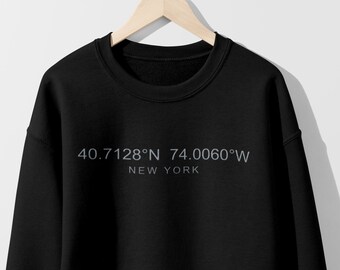 Coordinates Embroidered Sweatshirt, Custom Location Coordinates Embroidered Sweatshirt, Embroidered GPS Coordinates, Gift For Couples,Gifted