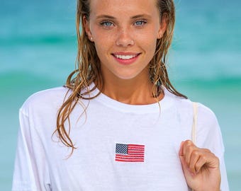 American Flag T-Shirt | 4th of July USA Boxy Tee | Patriotic T-Shirt | Preppy USA Tee | Outfit for 4th of July