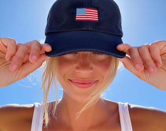 American Flag Corduroy Cap | 4th of July USA Baseball Cap | Patriotic Hat | Preppy USA Cap | Outfit for 4th of July