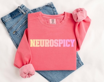 Sweatshirt Neurospicy tekst met kleurovergang, ADHD Autism Neurodivergent Crewneck, Mental Health Sweater, grappige Neurodivergent Pullover