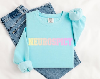 Sweatshirt Neurospicy tekst met kleurovergang, ADHD Autism Neurodivergent Crewneck, Mental Health Sweater, grappige Neurodivergent Pullover