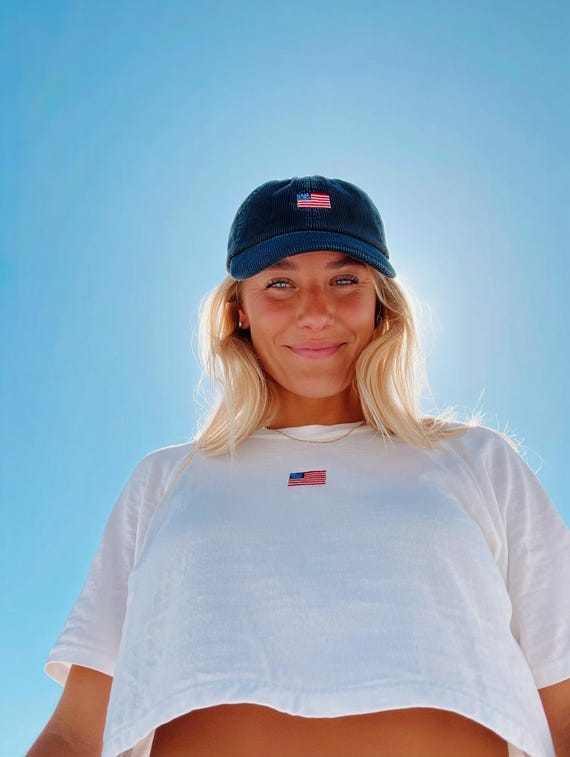 American Flag Corduroy Cap | 4th of July USA Baseball Cap | Patriotic Hat | Preppy USA Cap | Outfit for 4th of July
